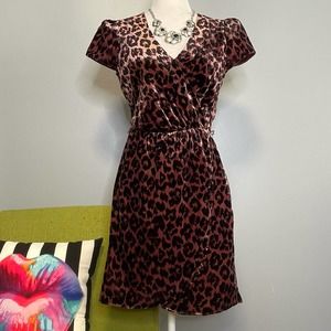 J Crew Pink Leopard Animal Print Velvet Faux Wrap Drapey Dress 0